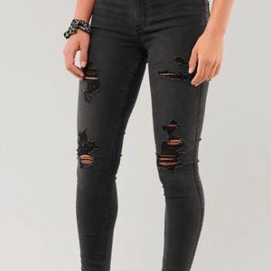 Black Distressed Hollister High Rise Jean Legging